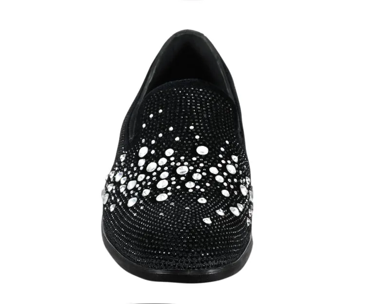 Amali Ivano Luxe Rhinestone Loafers Men’s Velvet Black Silver