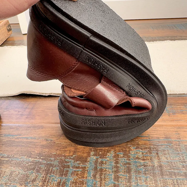 Babakud Women Spring Retro Leather Soft Sole Buckle Loafers