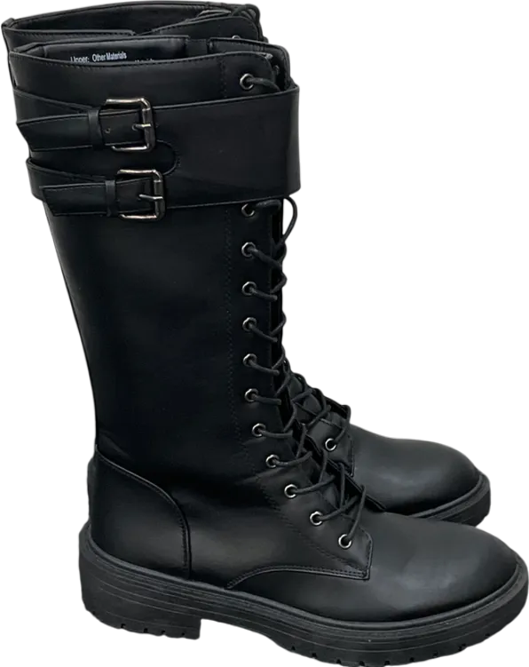 Be You Black Long Lace Up Biker Boots UK 7 EU 40 👠