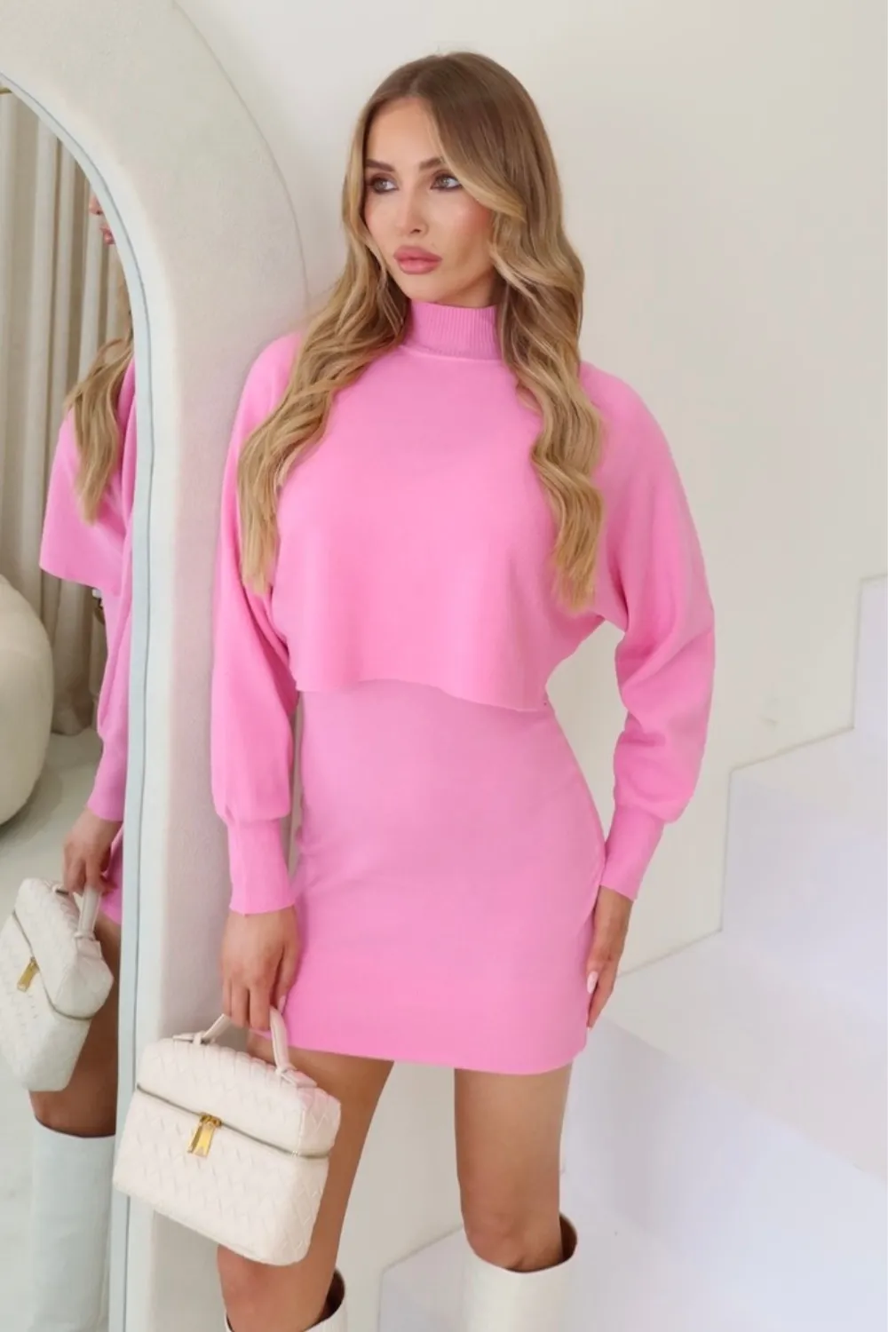 bella pink cropped jumper dress coord