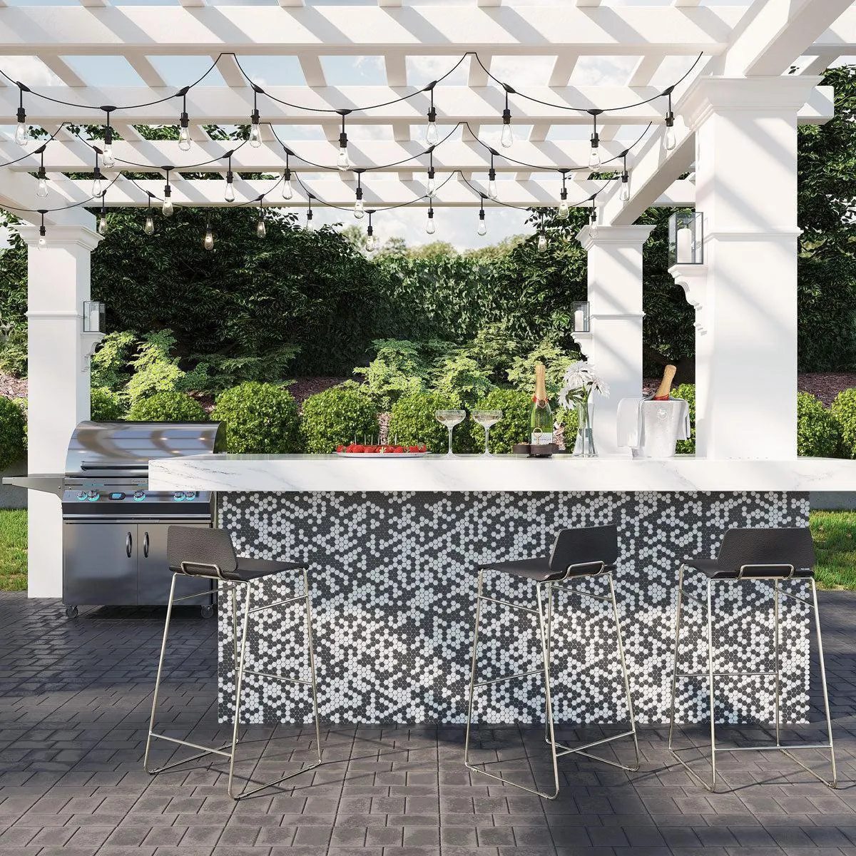 Black and White Marble Penny Tile
