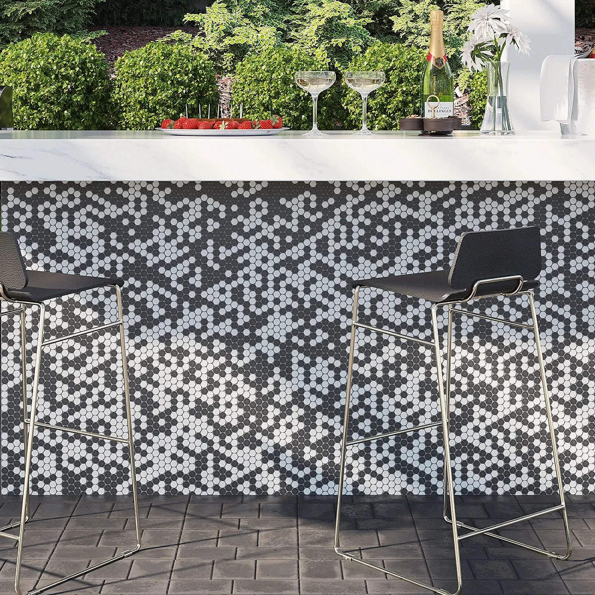 Black and White Marble Penny Tile
