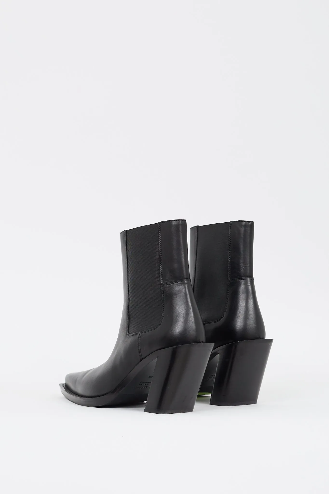 Black Leather Angled Heeled Chelsea Boot
