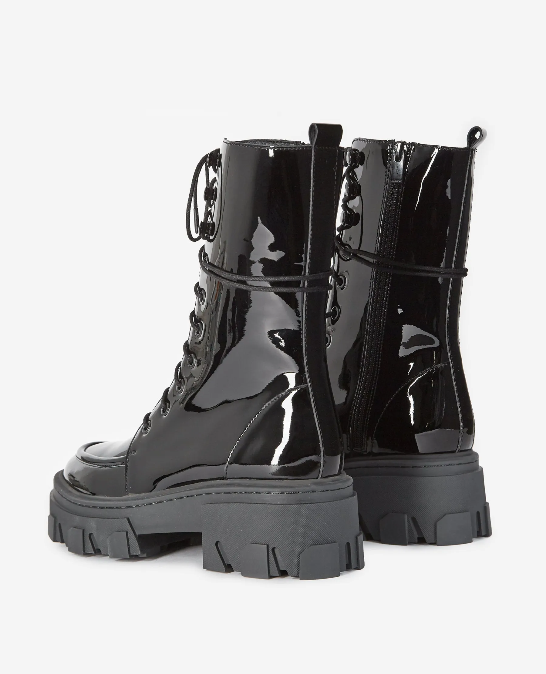 Boots cuir glacé noires à lacets