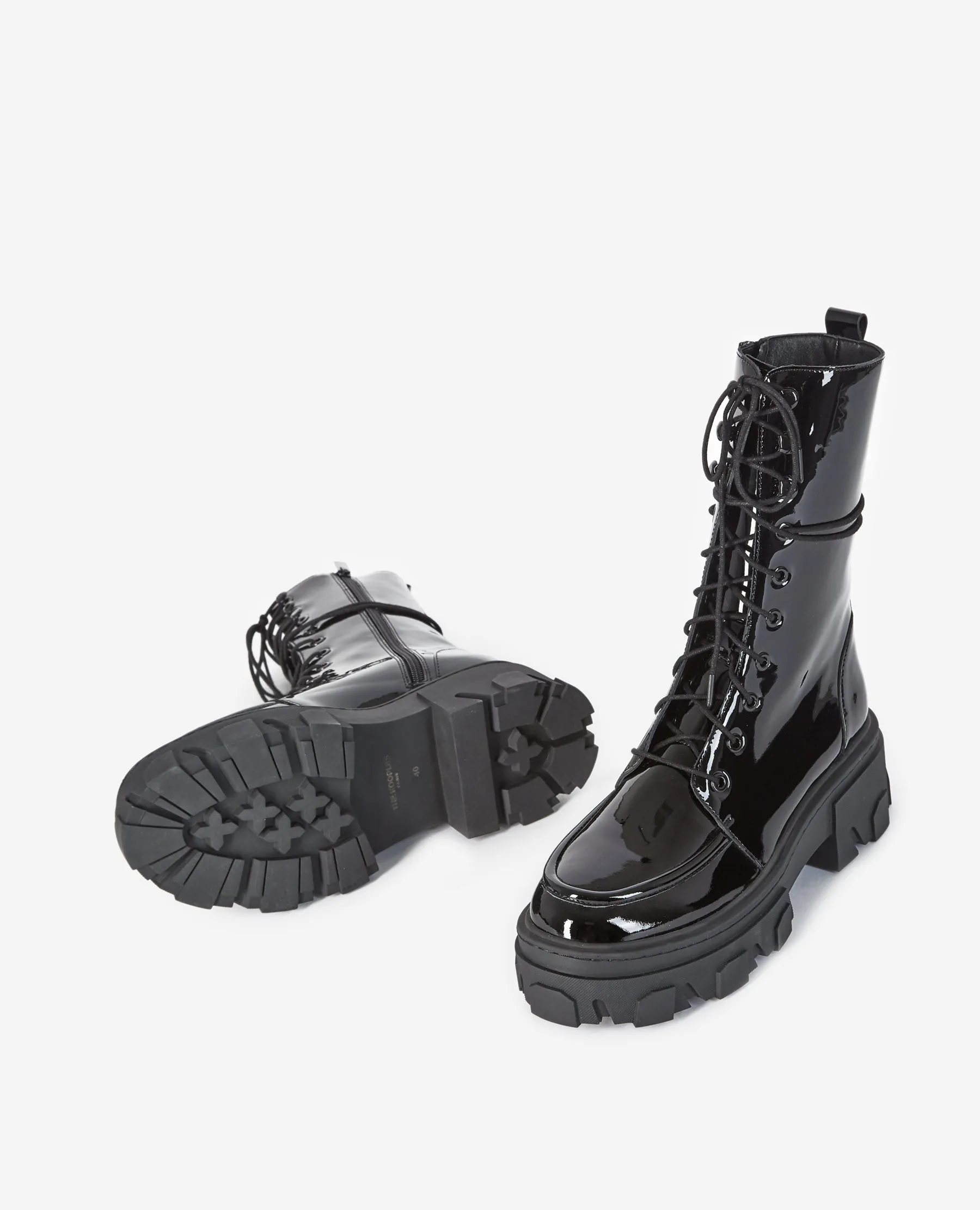 Boots cuir glacé noires à lacets