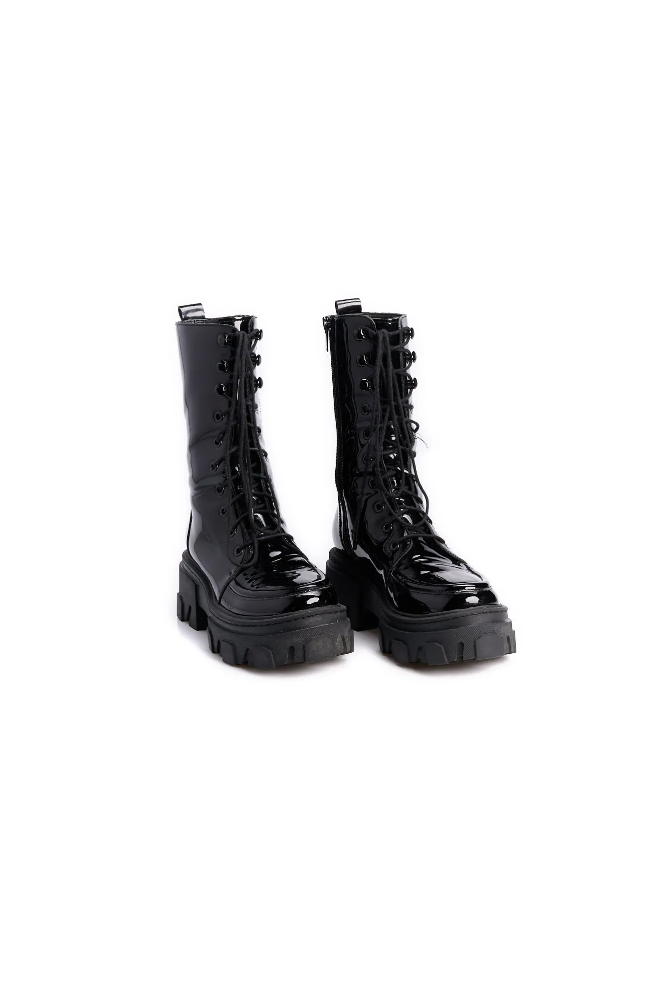 Boots cuir glacé noires à lacets