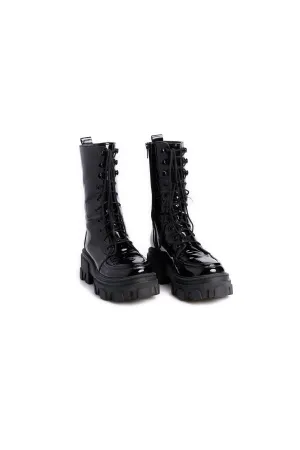 Boots cuir glacé noires à lacets
