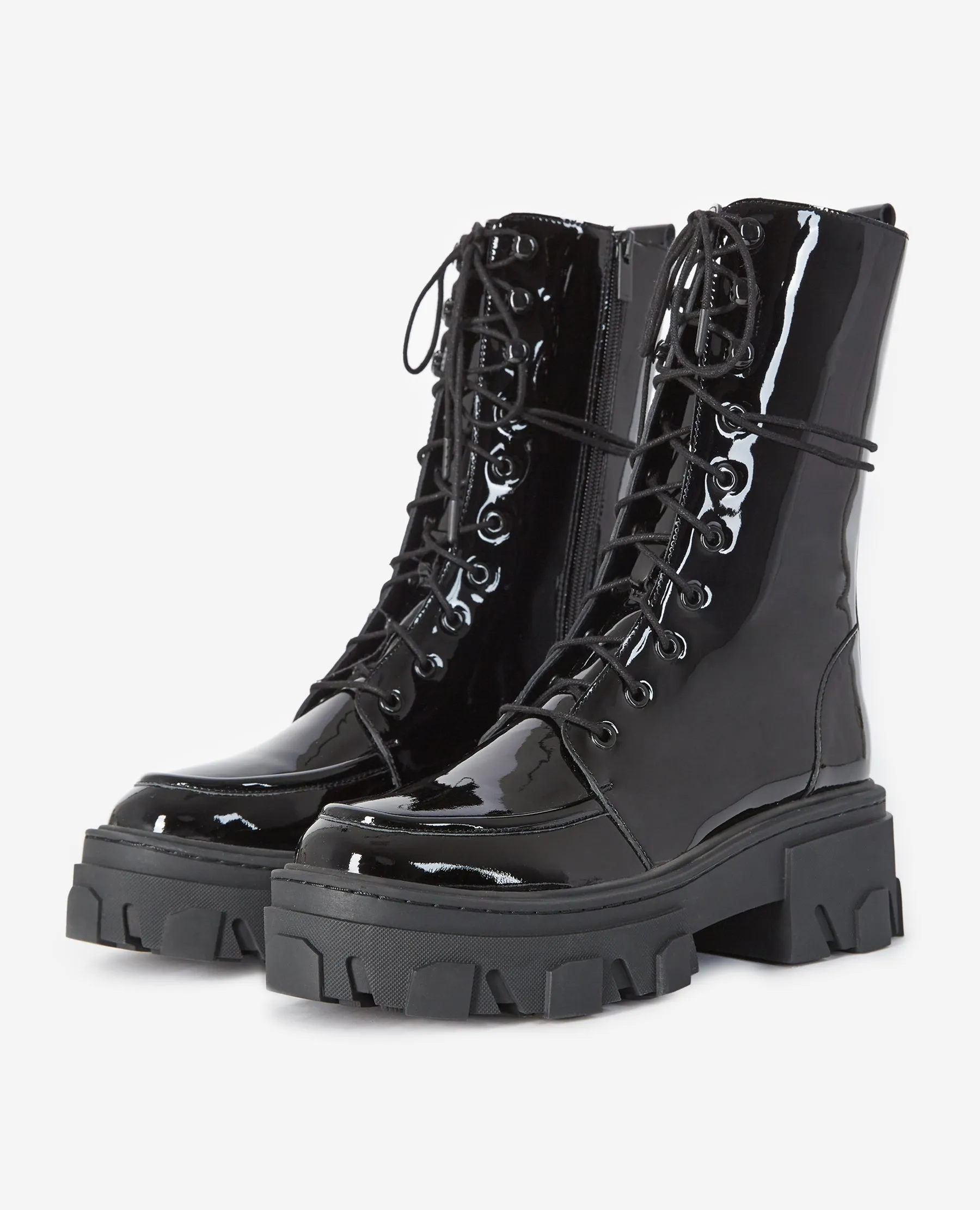 Boots cuir glacé noires à lacets