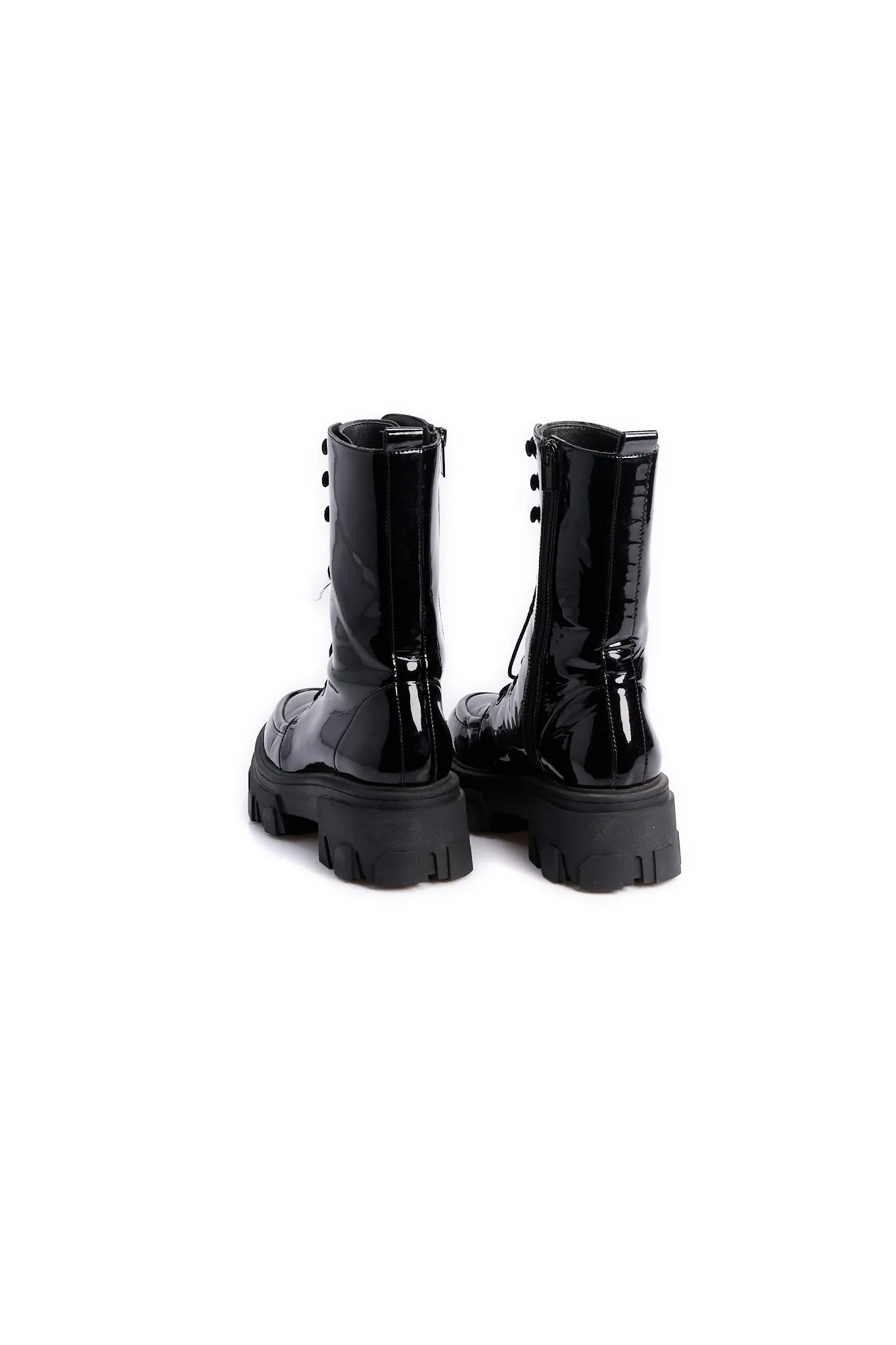 Boots cuir glacé noires à lacets