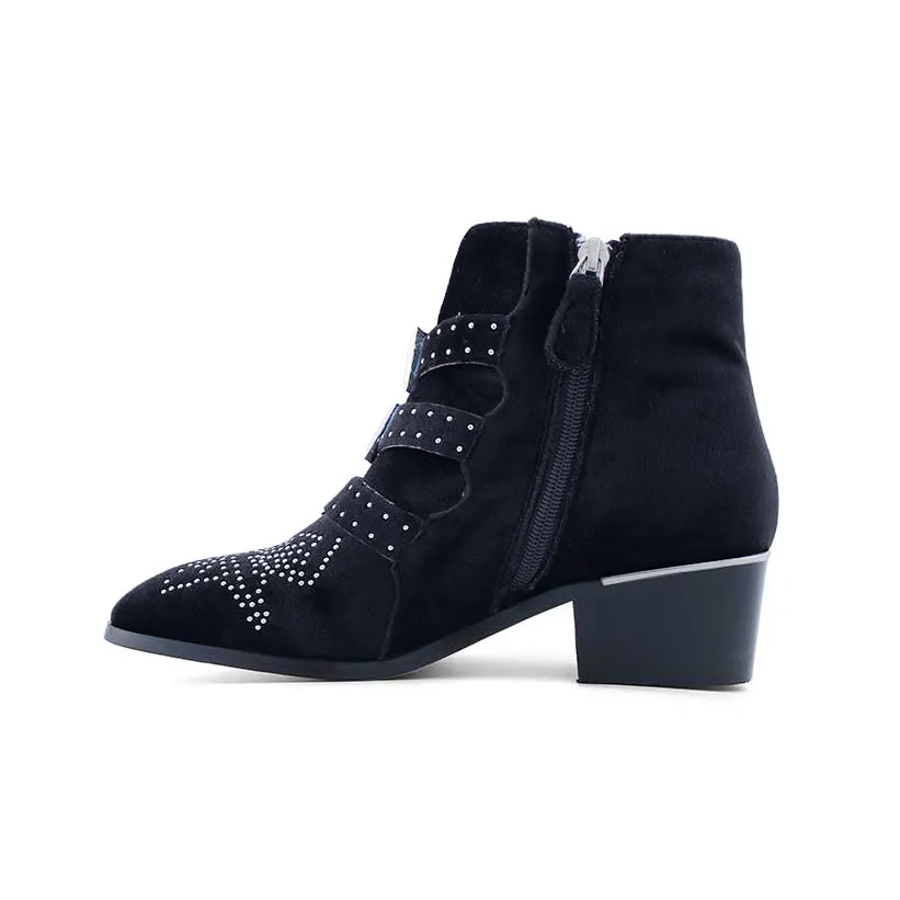CARMEN Chloe Silver Studded Velvet Ankle Boots