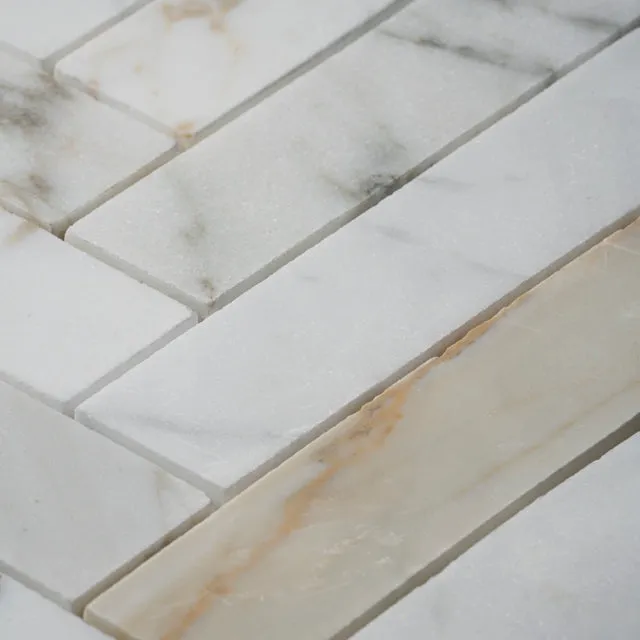 Cottesloe Calacatta Gold Herringbone Honed Marble Mosaic Tile 35x150mm