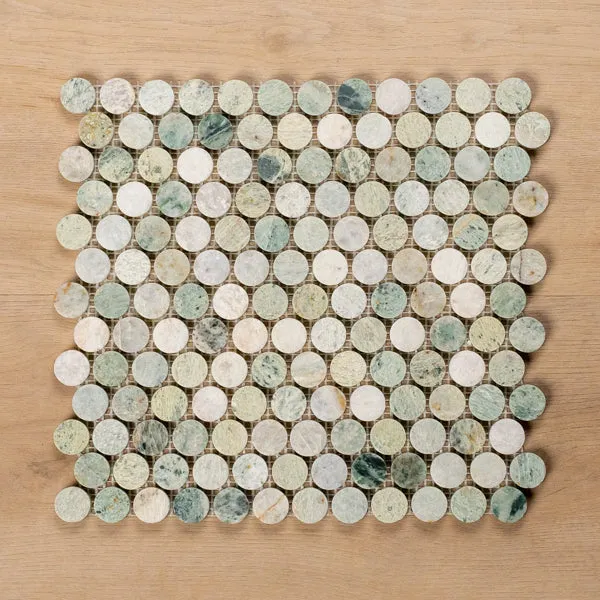 Cottesloe Ming Green Penny Round Honed Marble Mosaic Tile 23x23mm