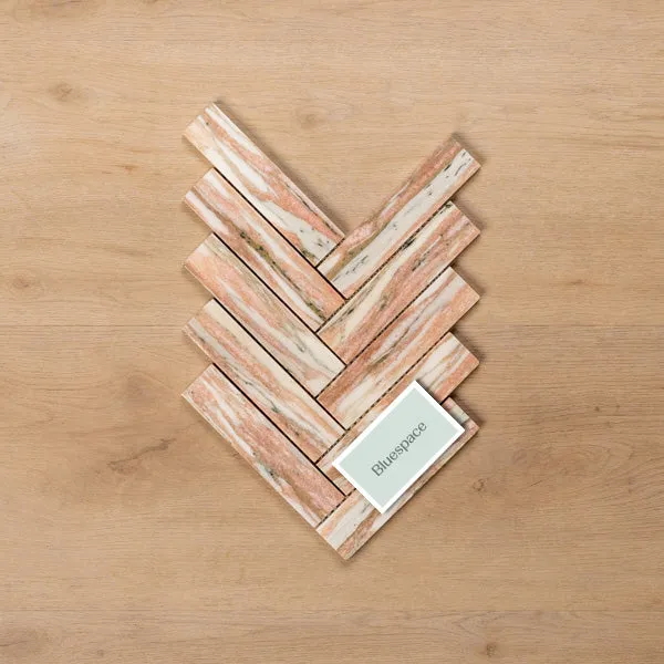 Cottesloe Norwegian Pink Herringbone Honed Marble Mosaic Tile 35x150mm