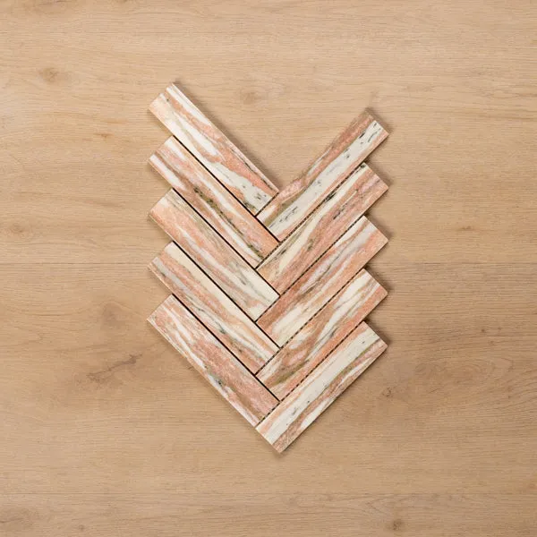 Cottesloe Norwegian Pink Herringbone Honed Marble Mosaic Tile 35x150mm