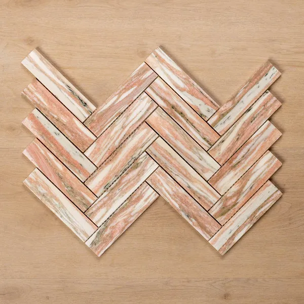 Cottesloe Norwegian Pink Herringbone Honed Marble Mosaic Tile 35x150mm
