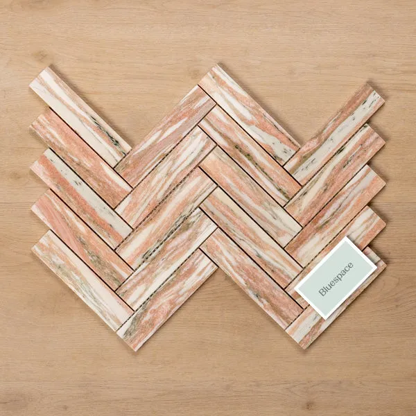 Cottesloe Norwegian Pink Herringbone Honed Marble Mosaic Tile 35x150mm