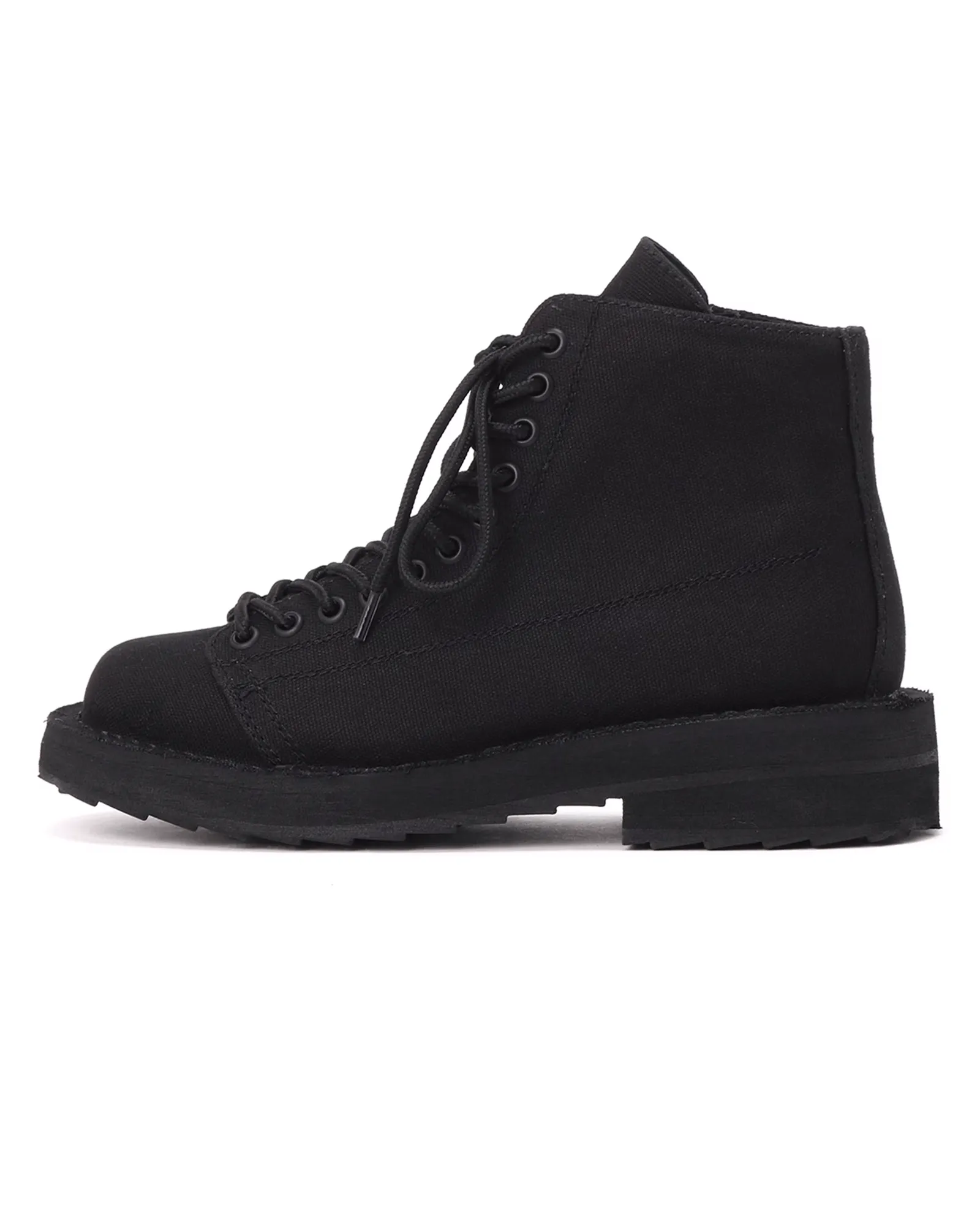 COTTON CANVAS LACE-UP BIKER BOOTS / BLACK