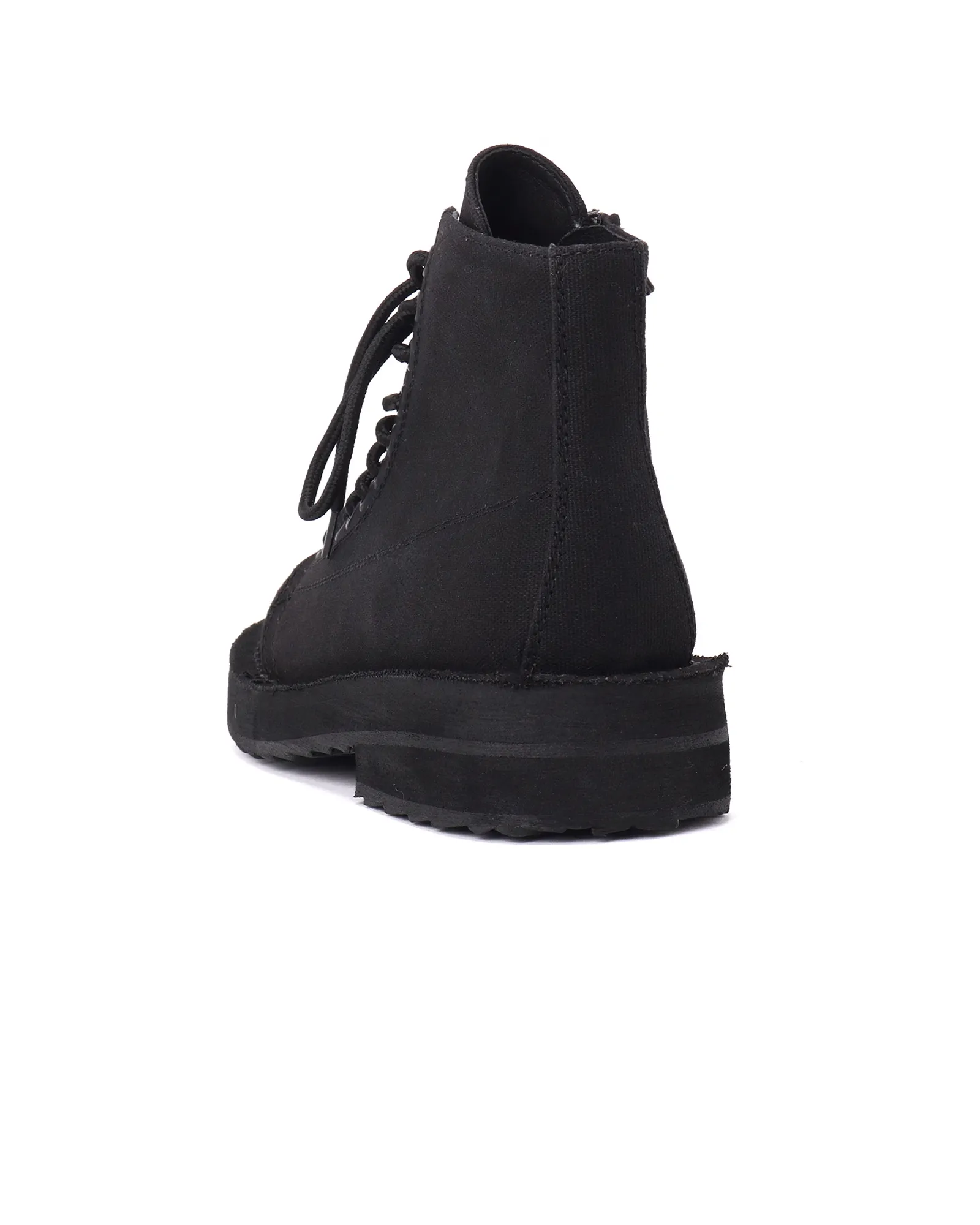 COTTON CANVAS LACE-UP BIKER BOOTS / BLACK