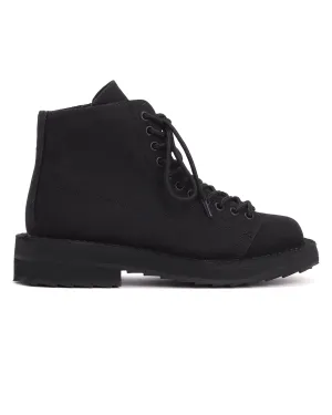COTTON CANVAS LACE-UP BIKER BOOTS / BLACK