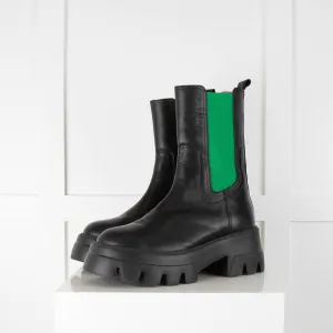 Essentiel Antwerp Black Chelsea Boots with Green Elastic