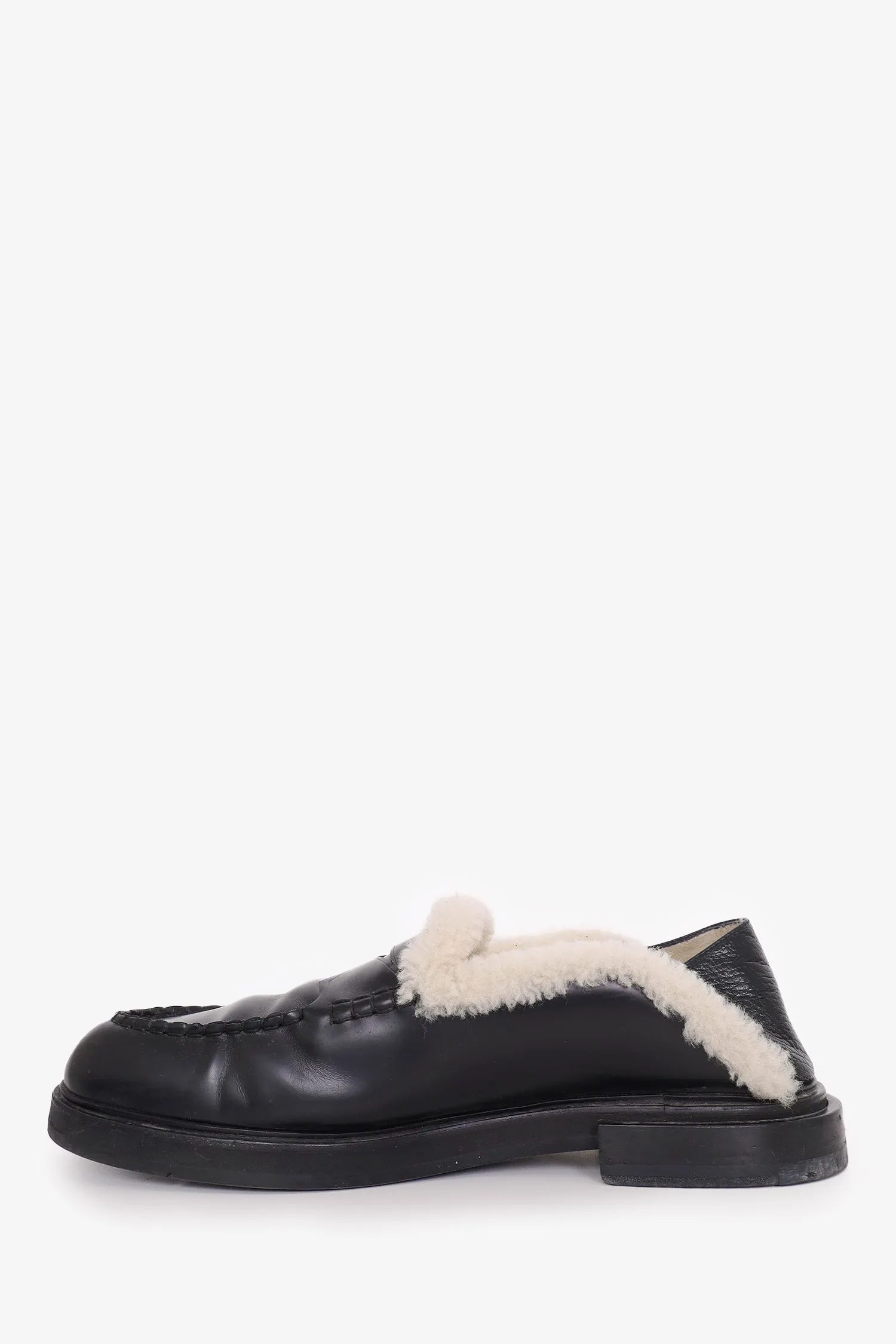Fendi Black Leather/Shearling Penny Slip-On Loafers Size 11 Mens