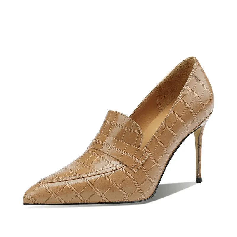 Gloria Apricot Pointed Toe Loafer Heels