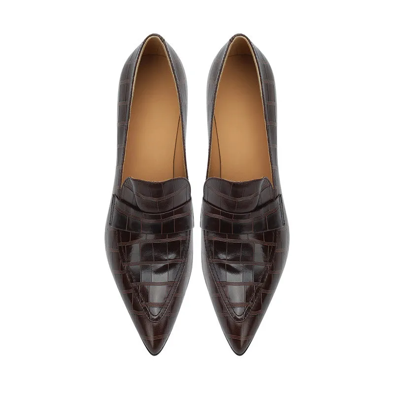 Gloria Brown Pointed Toe Loafer Heels
