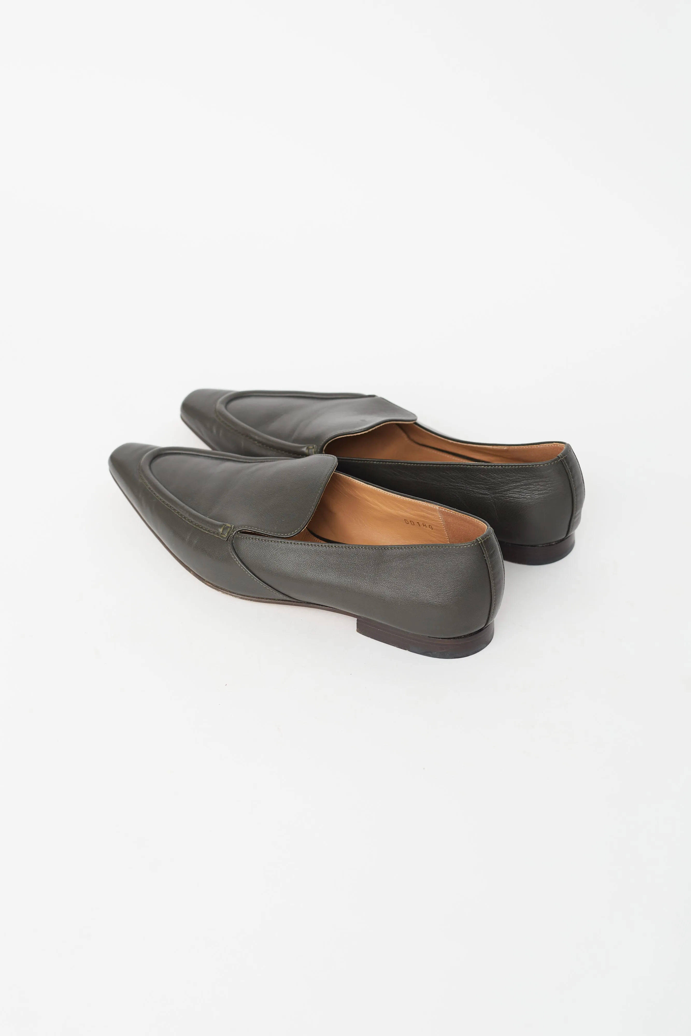 Green Leather Pointed Toe Loafer