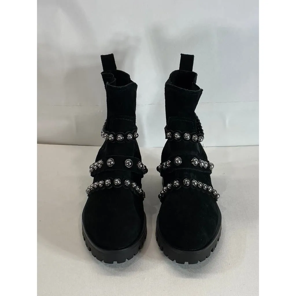 KARL LAGERFELD PARIS Women's Black Pia Faux Pearl Studded Chelsea Boots SZ 7.5