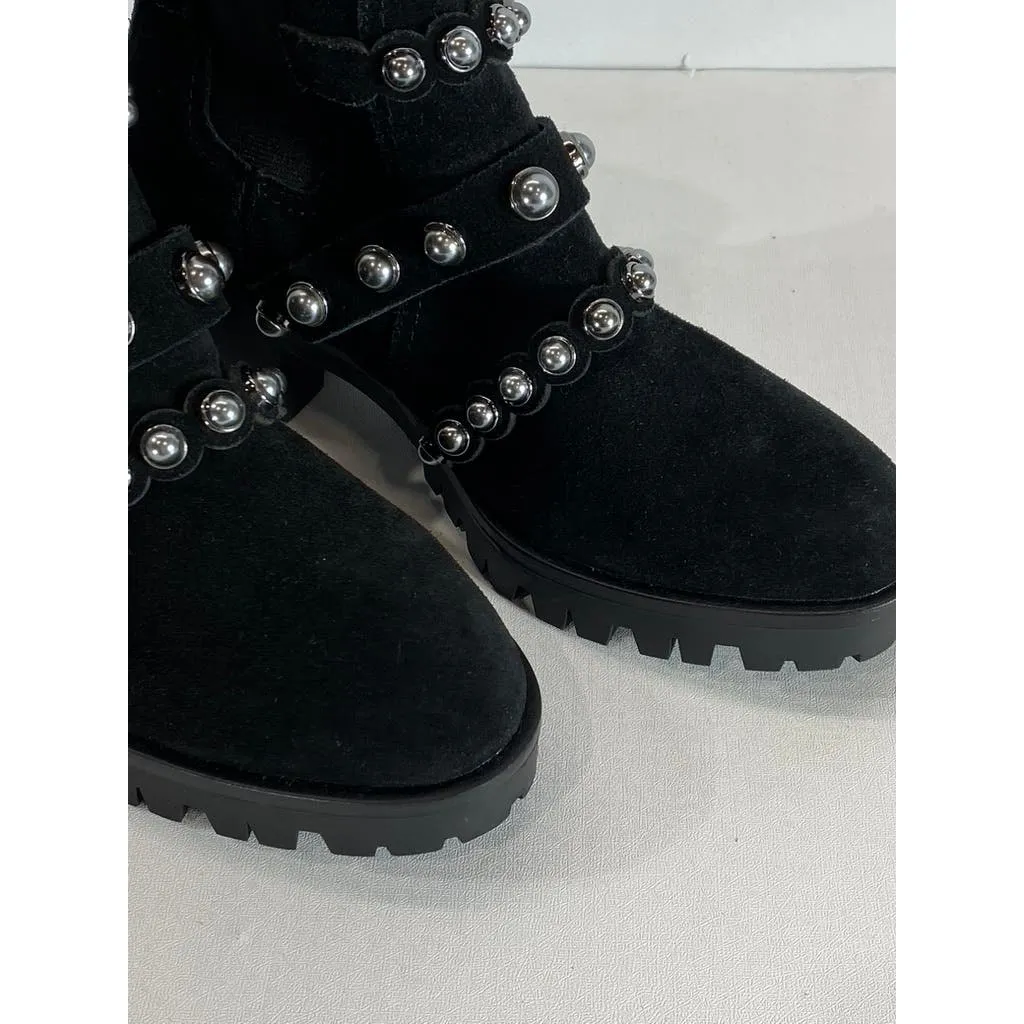 KARL LAGERFELD PARIS Women's Black Pia Faux Pearl Studded Chelsea Boots SZ 7.5