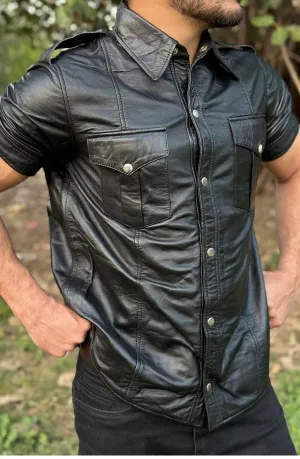 Lotus Genuine Black Leather Shirt Jacket Men Biker Motorcycle