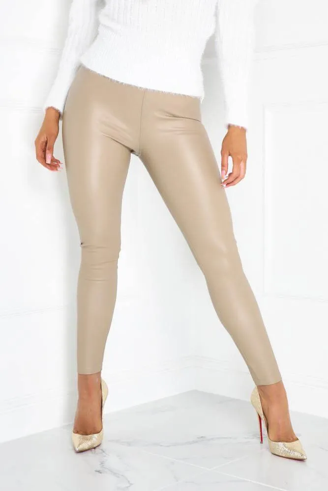 Maisy Cream PU Leather High Waisted Trousers