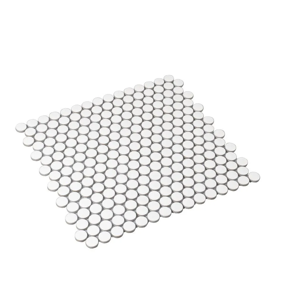 Matte White Buttons Porcelain Penny Round Tile