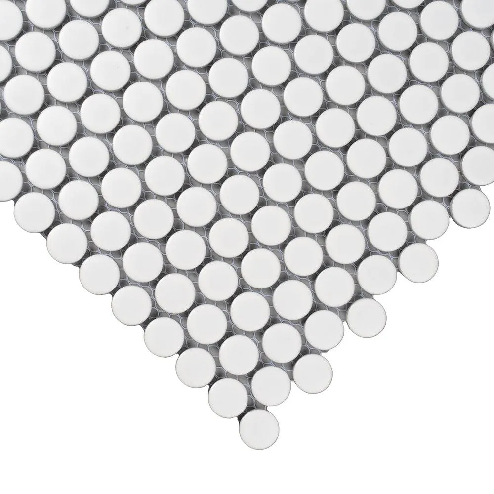 Matte White Buttons Porcelain Penny Round Tile