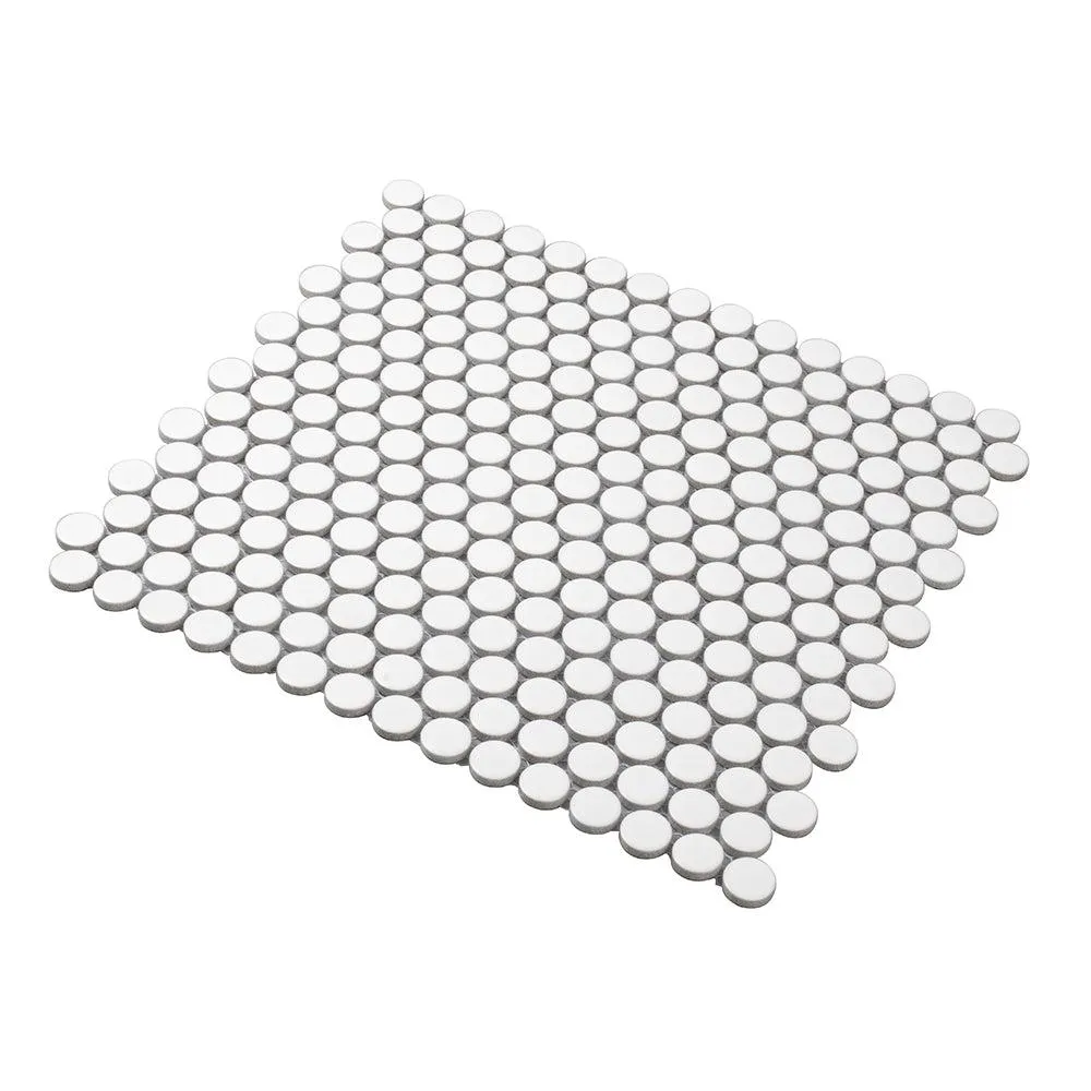 Matte White Buttons Porcelain Penny Round Tile