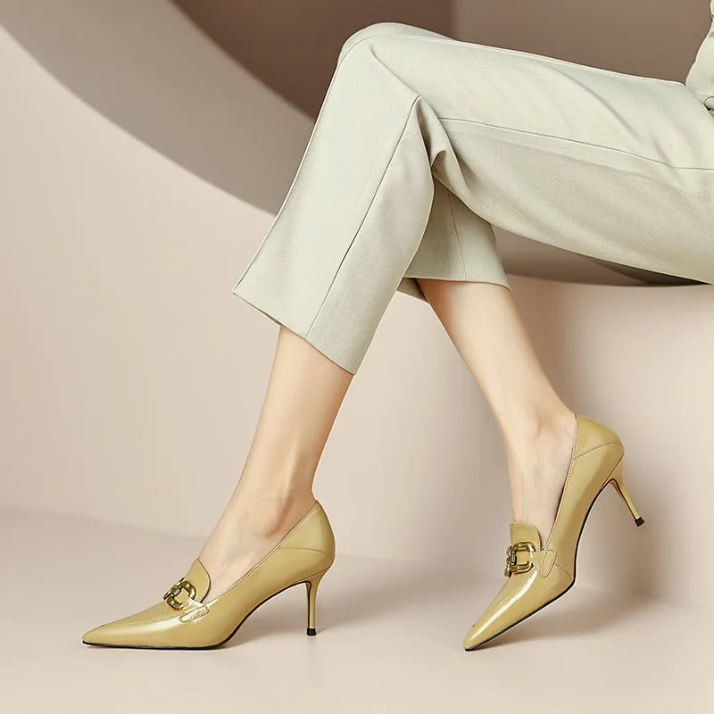 Maya Yellow Pointed Toe Heels with Gold Chain