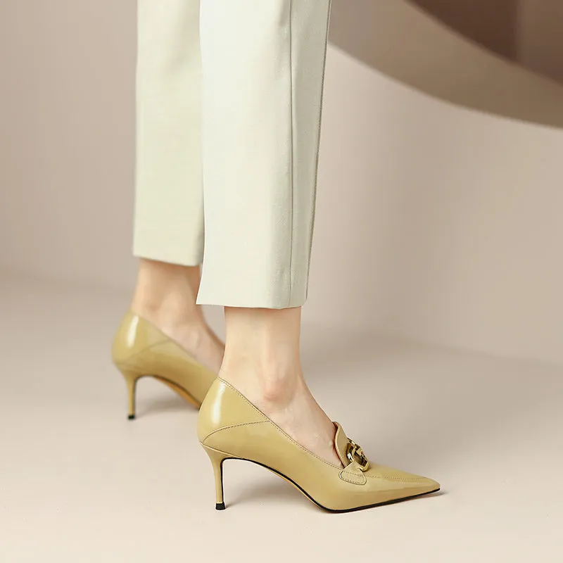 Maya Yellow Pointed Toe Heels with Gold Chain
