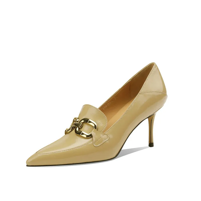 Maya Yellow Pointed Toe Heels with Gold Chain