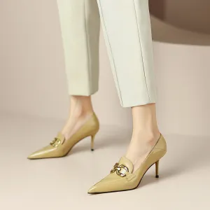 Maya Yellow Pointed Toe Heels with Gold Chain