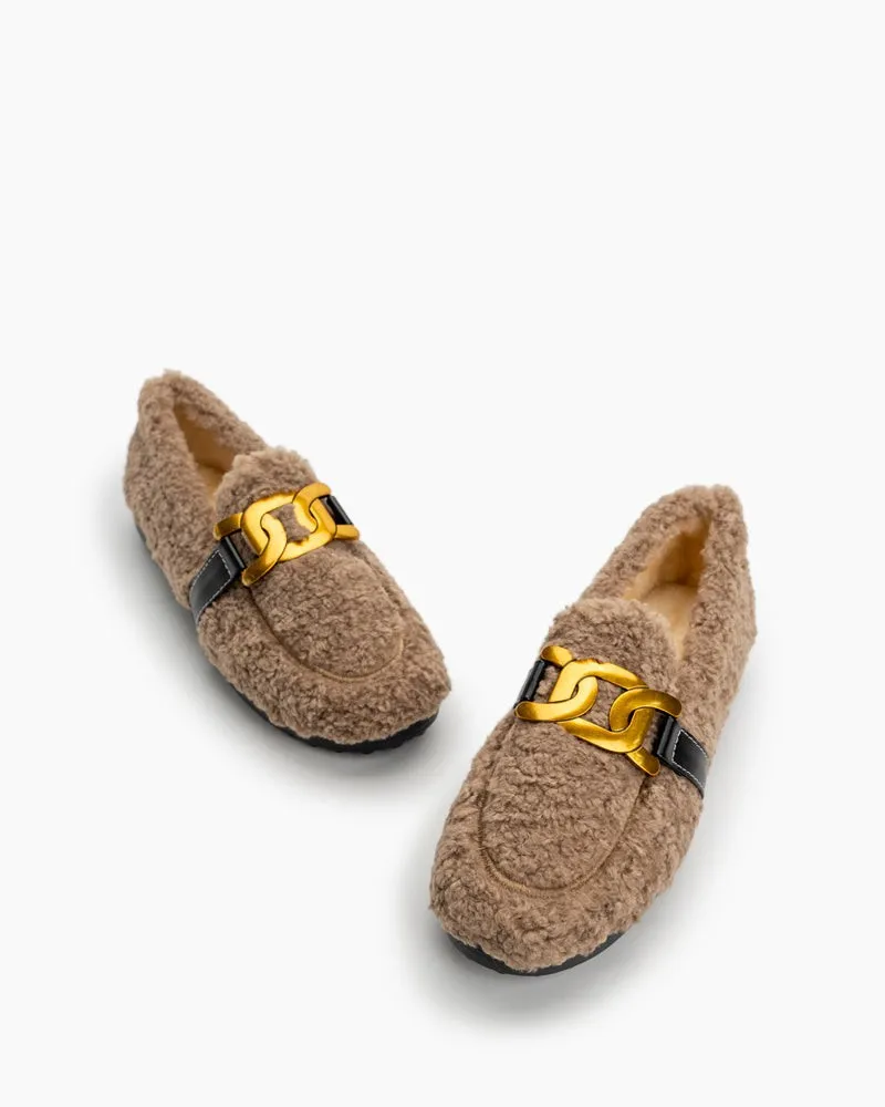 Metal Faux Lamb Wool Indoor Outdoor Loafers