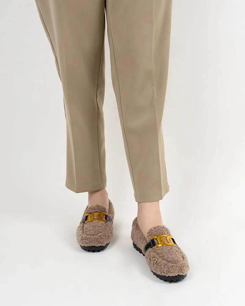Metal Faux Lamb Wool Indoor Outdoor Loafers