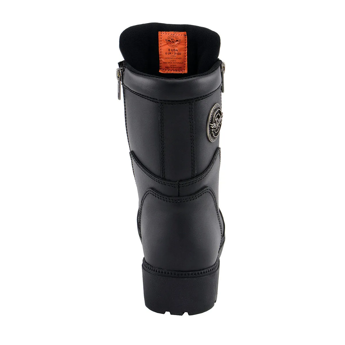 Milwaukee Leather MBL9301 Women's Black Leather Lace-Up Motorcycle Biker Riding Boots with Side Zipper Entry