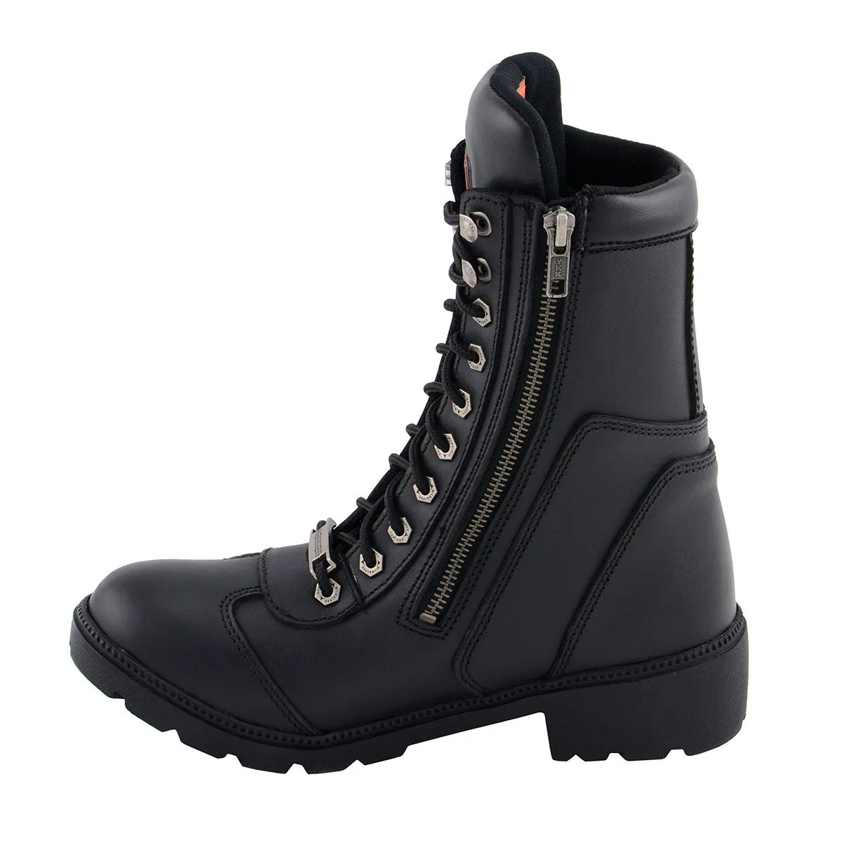 Milwaukee Leather MBL9301 Women's Black Leather Lace-Up Motorcycle Biker Riding Boots with Side Zipper Entry