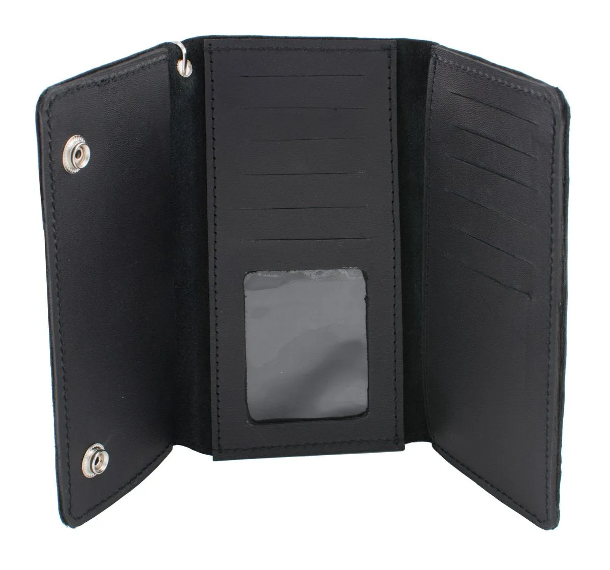 Milwaukee Leather MLW7865 Men's 7" Black Soft Premium Cowhide Leather Tri Fold Wallet w/ Anti-Theft Stainless Steel Chain