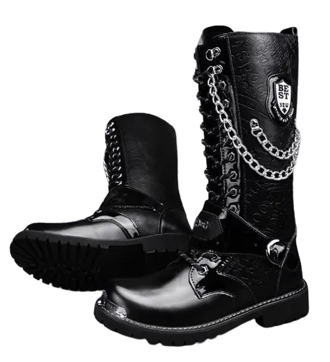 Motorcycle Biker Rock Punk Gothic Style Boots Cow Boy Boots FWMB006 Black Size 38-46