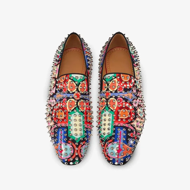 Multi-color Spiked Printed Loafers Shoes Floral