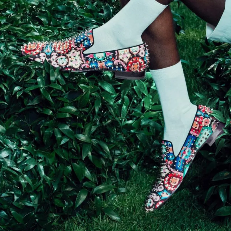 Multi-color Spiked Printed Loafers Shoes Floral