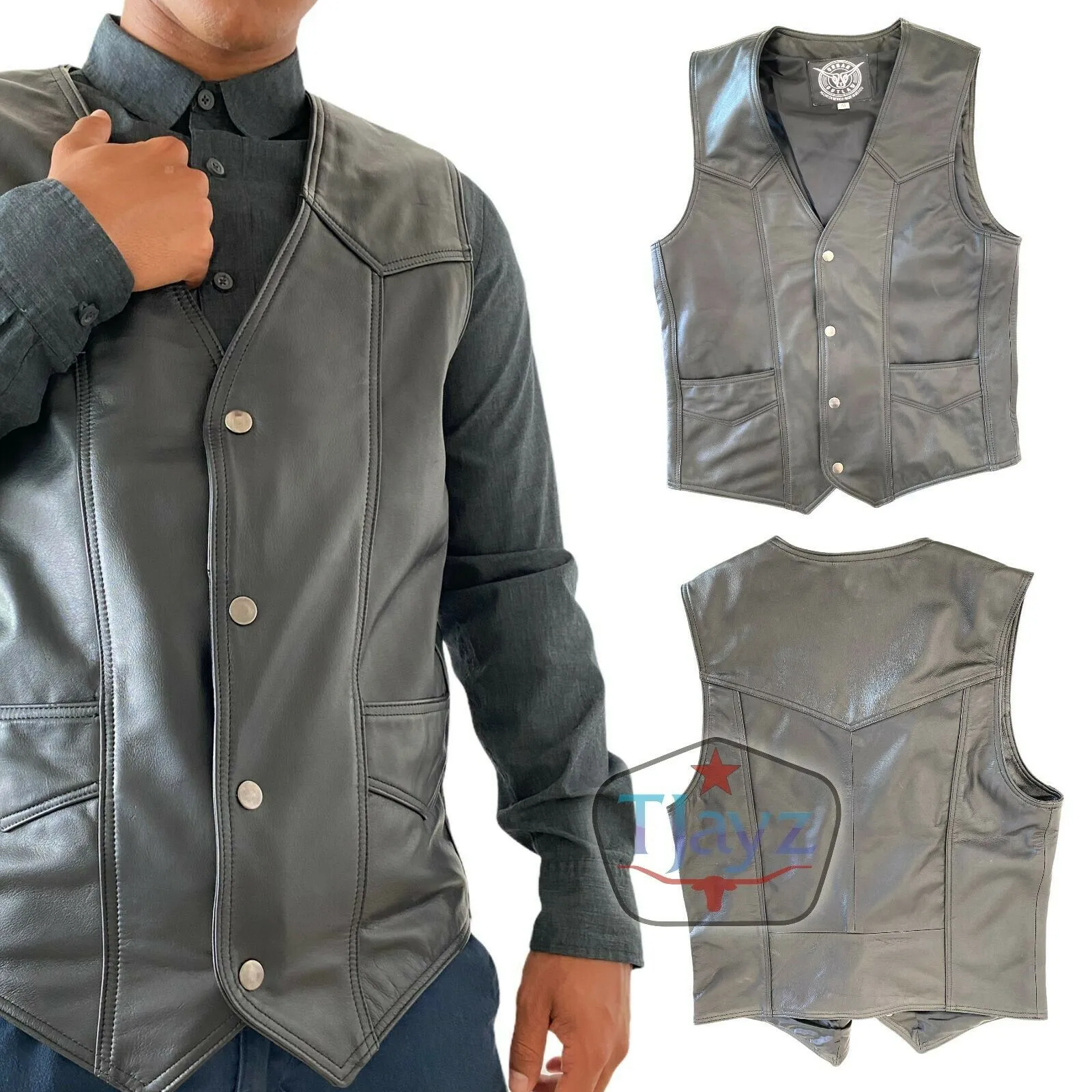 NEW Urban Outlaw Soft 100% Leather Vest Western Biker Unisex motorcycle cowboy