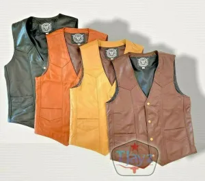 NEW Urban Outlaw Soft 100% Leather Vest Western Biker Unisex motorcycle cowboy