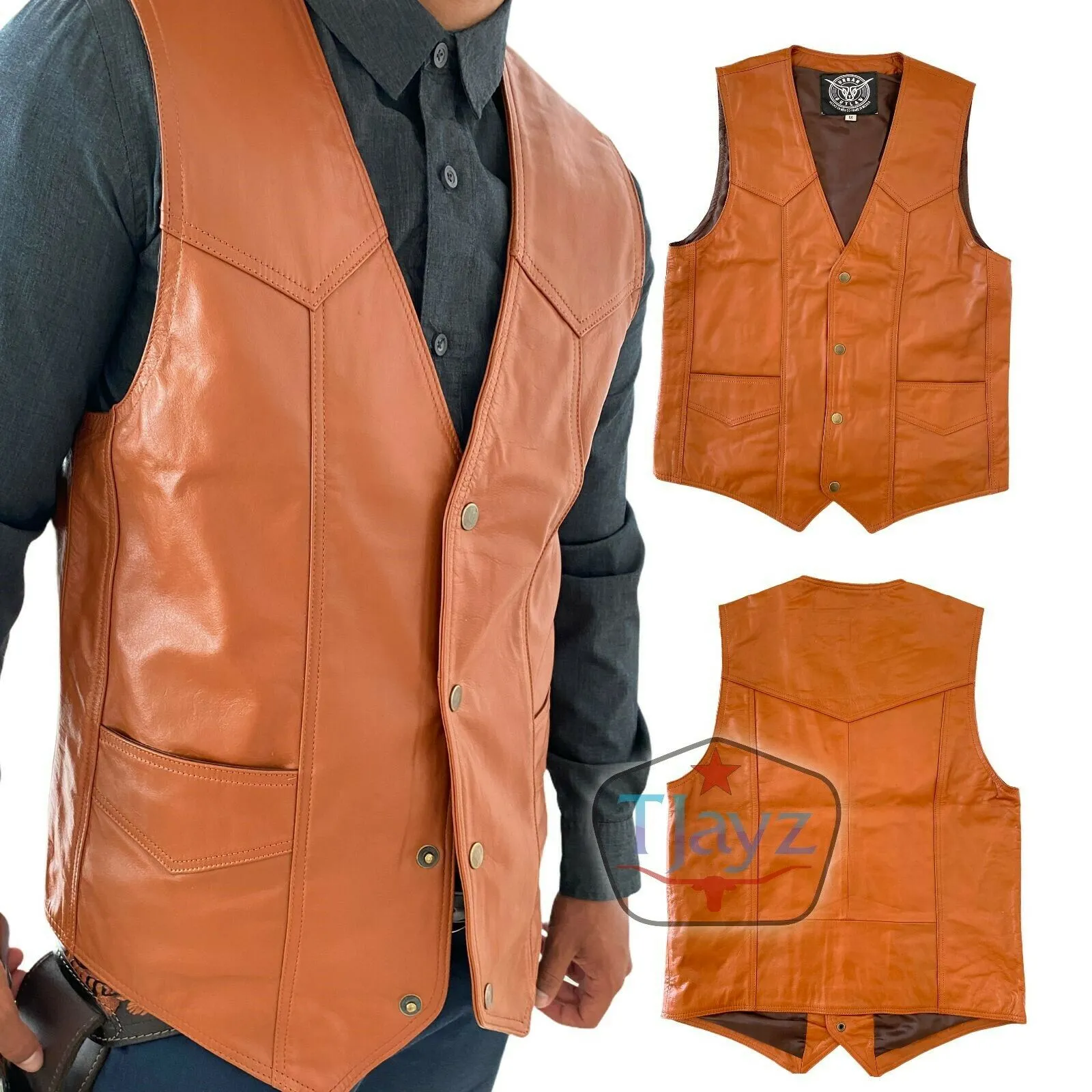 NEW Urban Outlaw Soft 100% Leather Vest Western Biker Unisex motorcycle cowboy